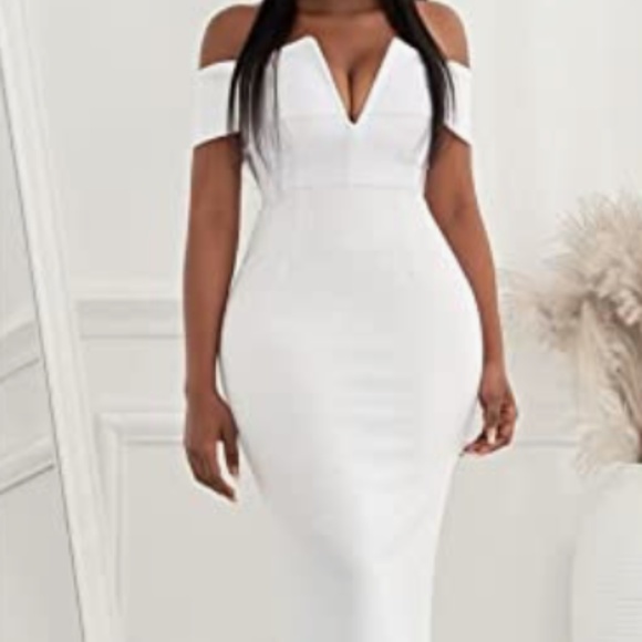 AlvaQ Dresses & Skirts - Women Sexy Off The Shoulder Evening Bodycon Club Midi Dress Large White